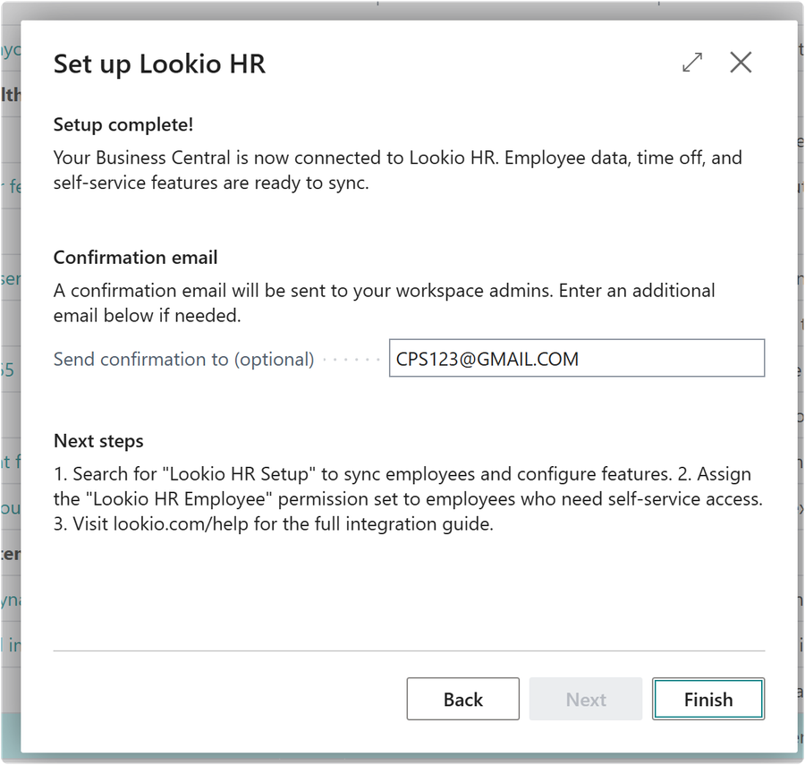 Finish step with email and next steps