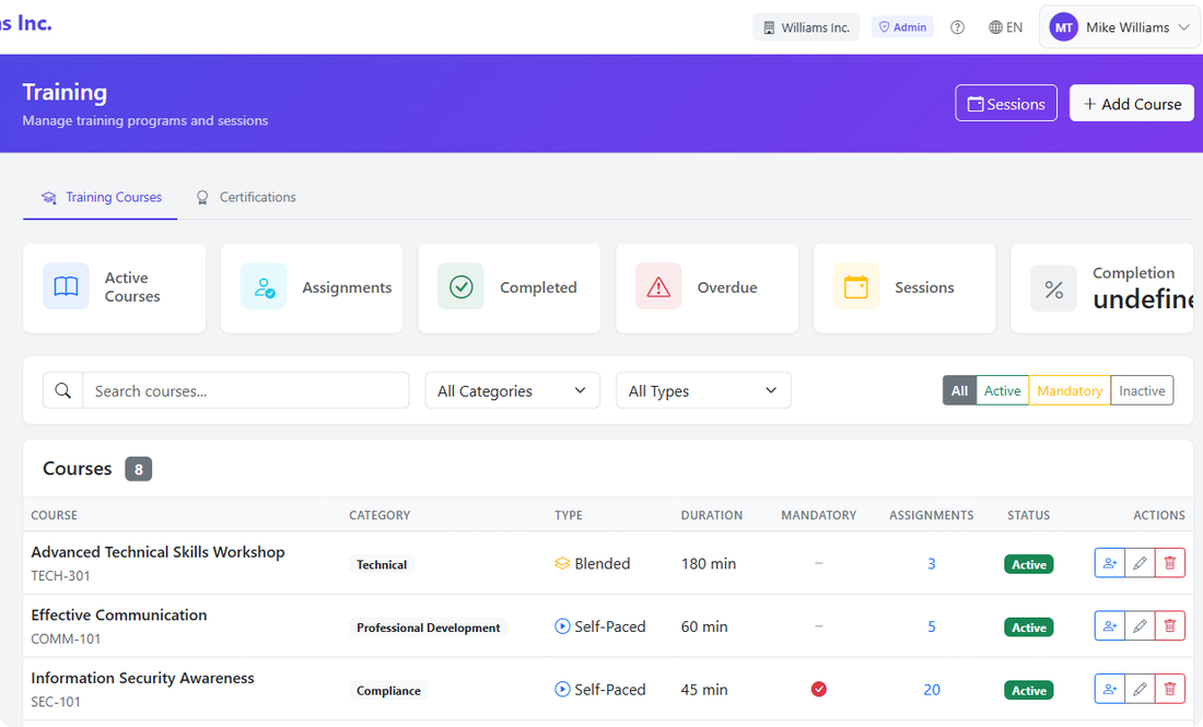 Lookio Training — course catalog, completion tracking, certifications, and compliance management